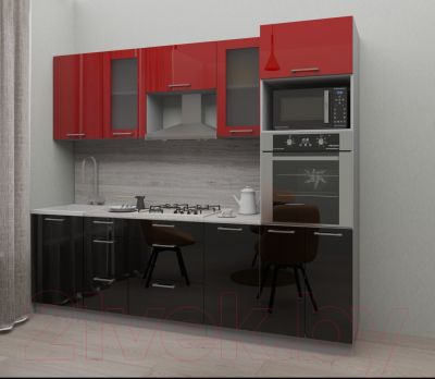 Кухонный гарнитур Интерлиния Мила Gloss 2.5 (красный/черный)