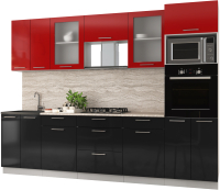 Кухонный гарнитур Интерлиния Мила Gloss 2.8 (красный/черный) - 