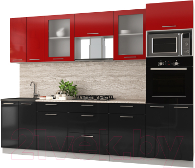 Готовая кухня Интерлиния Мила Gloss 2.8 (красный/черный)