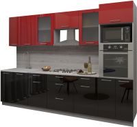 Кухонный гарнитур Интерлиния Мила Gloss 3.0 (красный/черный) - 