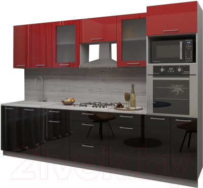 Кухонный гарнитур Интерлиния Мила Gloss 3.0 (красный/черный)