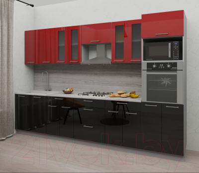 Кухонный гарнитур Интерлиния Мила Gloss 3.2 (красный/черный)