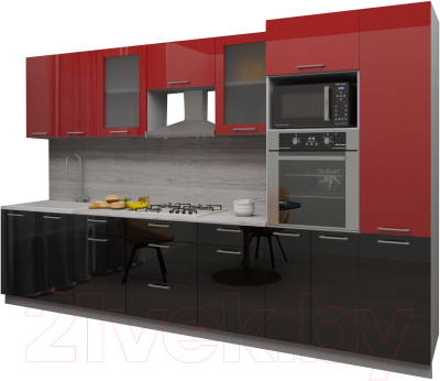 Готовая кухня Интерлиния Мила Gloss 3.4 (красный/черный)