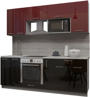Кухонный гарнитур Интерлиния Мила Gloss 2.2 (бордовый/черный) - 