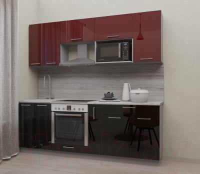 Готовая кухня Интерлиния Мила Gloss 2.2 (бордовый/черный)