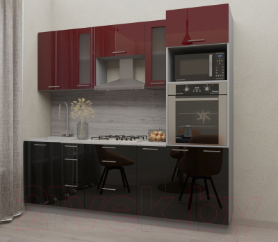 Кухонный гарнитур Интерлиния Мила Gloss 2.3 (бордовый/черный)