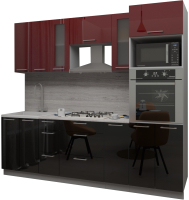Кухонный гарнитур Интерлиния Мила Gloss 2.4 (бордовый/черный) - 
