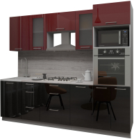 Кухонный гарнитур Интерлиния Мила Gloss 2.5 (бордовый/черный) - 