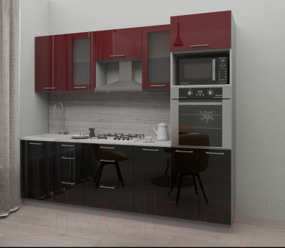 Кухонный гарнитур Интерлиния Мила Gloss 2.5 (бордовый/черный)