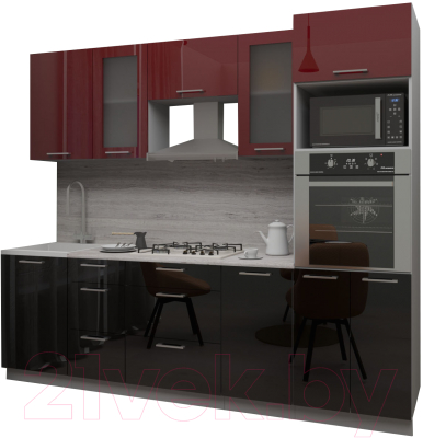 Кухонный гарнитур Интерлиния Мила Gloss 2.5 (бордовый/черный)