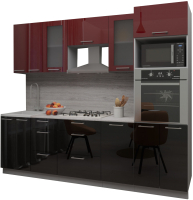 Кухонный гарнитур Интерлиния Мила Gloss 2.6 (бордовый/черный) - 