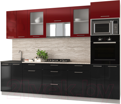Готовая кухня Интерлиния Мила Gloss 2.8 (бордовый/черный)
