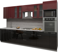 Кухонный гарнитур Интерлиния Мила Gloss 3.2 (бордовый/черный) - 