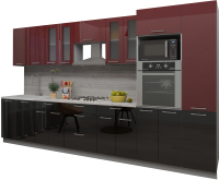 Кухонный гарнитур Интерлиния Мила Gloss 3.6 (бордовый/черный) - 