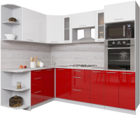 Кухонный гарнитур Интерлиния Мила Gloss 1.68x2.4 левая (белый/красный) - 