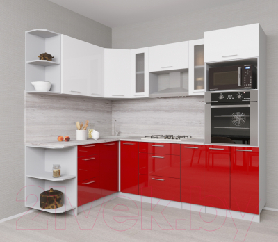 Кухонный гарнитур Интерлиния Мила Gloss 1.68x2.4 левая (белый/красный)
