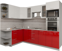 Кухонный гарнитур Интерлиния Мила Gloss 1.68x2.6 левая (белый/красный) - 