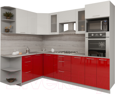 Кухонный гарнитур Интерлиния Мила Gloss 1.68x2.6 левая (белый/красный)