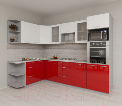 Готовая кухня Интерлиния Мила Gloss 1.68x2.8 левая (белый/красный)