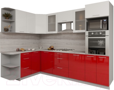 Готовая кухня Интерлиния Мила Gloss 1.68x2.8 левая (белый/красный)
