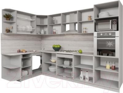 Кухонный гарнитур Интерлиния Мила Gloss 1.68x3.0 левая (белый/асфальт)