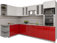 Кухонный гарнитур Интерлиния Мила Gloss 1.68x3.0 левая (белый/красный) - 
