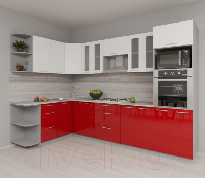 Кухонный гарнитур Интерлиния Мила Gloss 1.68x3.0 левая (белый/красный)