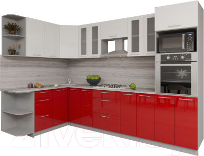 Кухонный гарнитур Интерлиния Мила Gloss 1.68x3.0 левая (белый/красный)