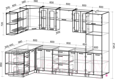 Кухонный гарнитур Интерлиния Мила Gloss 1.68x3.0 левая (белый/красный)