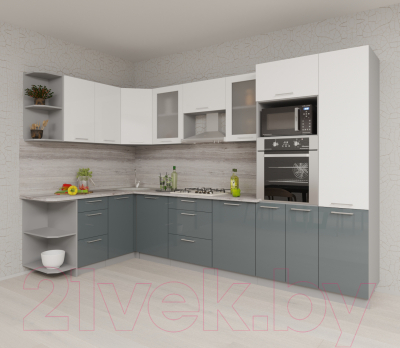 Кухонный гарнитур Интерлиния Мила Gloss 1.68x3.2 левая (белый/асфальт)