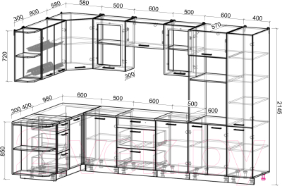 Кухонный гарнитур Интерлиния Мила Gloss 1.68x3.2 левая (белый/асфальт)