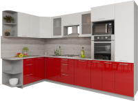 Кухонный гарнитур Интерлиния Мила Gloss 1.68x3.2 левая (белый/красный) - 