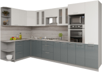 Кухонный гарнитур Интерлиния Мила Gloss 1.68x3.4 левая (белый/асфальт) - 