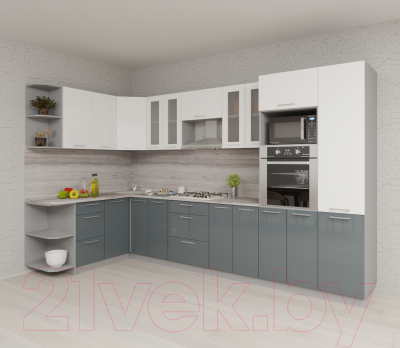 Готовая кухня Интерлиния Мила Gloss 1.68x3.4 левая (белый/асфальт)