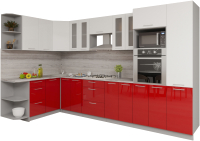 Кухонный гарнитур Интерлиния Мила Gloss 1.68x3.4 левая (белый/красный) - 