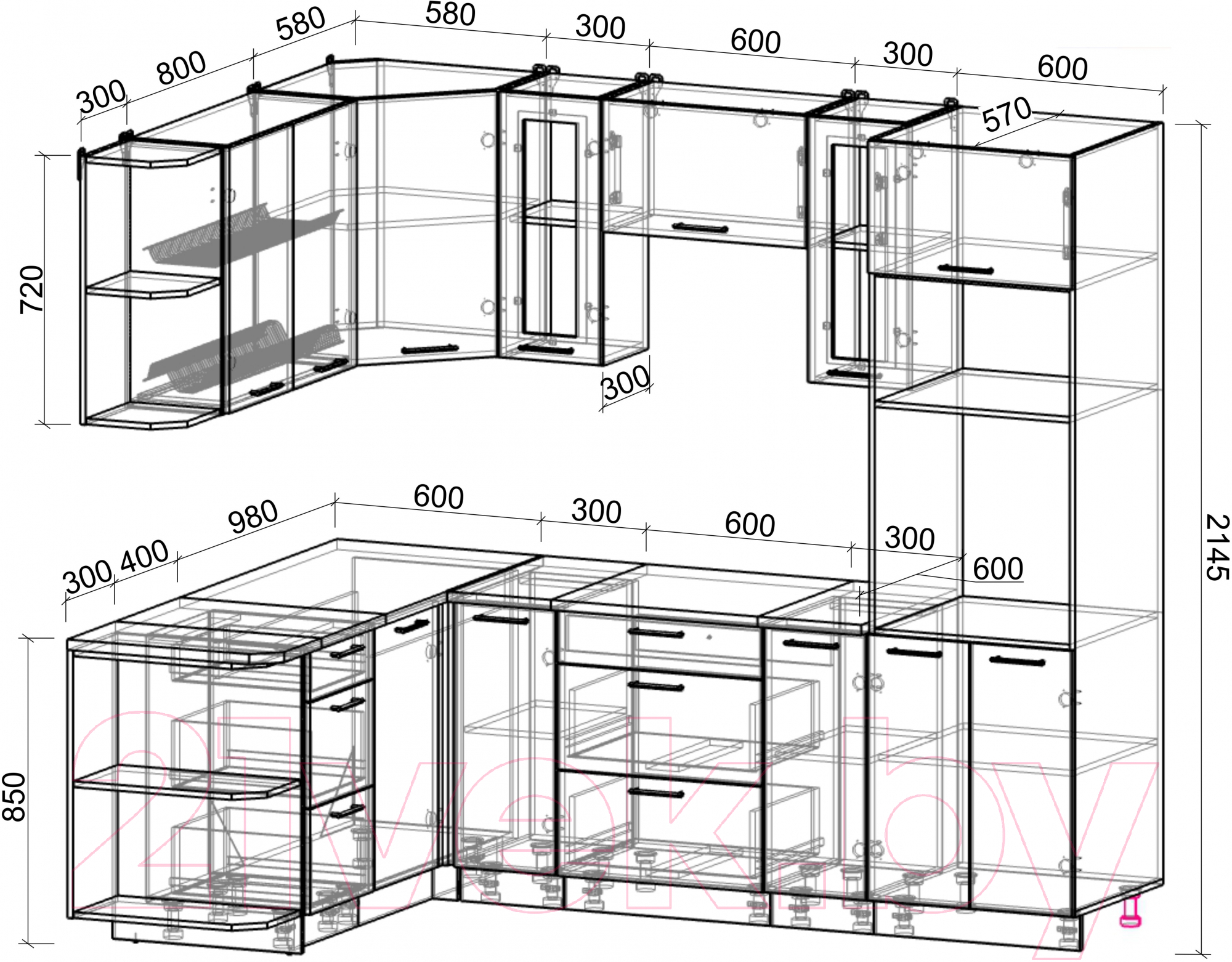 Готовая кухня Интерлиния Мила Gloss 1.68x2.4 левая (бордовый/черный)