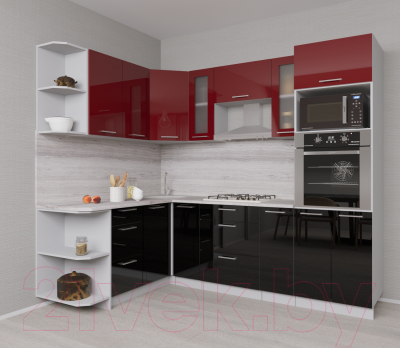 Готовая кухня Интерлиния Мила Gloss 1.68x2.4 левая (бордовый/черный)