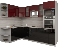 Готовая кухня Интерлиния Мила Gloss 1.68x2.6 левая (бордовый/черный) - 