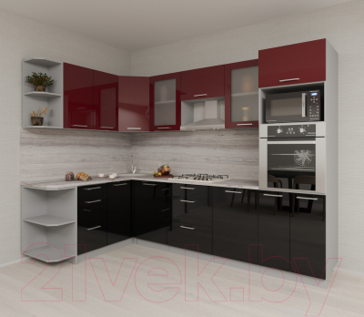 Кухонный гарнитур Интерлиния Мила Gloss 1.68x2.8 левая (бордовый/черный)
