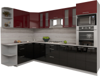 Кухонный гарнитур Интерлиния Мила Gloss 1.68x3.0 левая (бордовый/черный) - 