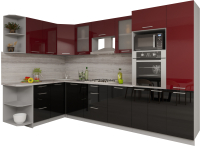 Готовая кухня Интерлиния Мила Gloss 1.68x3.2 левая (бордовый/черный) - 