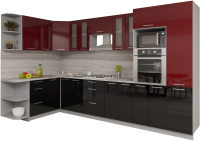 Кухонный гарнитур Интерлиния Мила Gloss 1.68x3.4 левая (бордовый/черный) - 