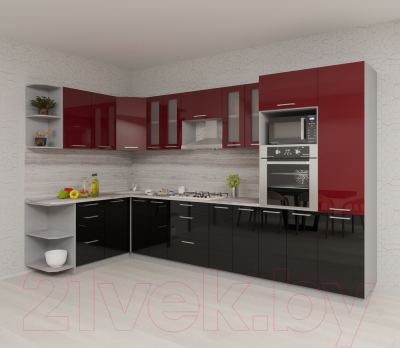 Готовая кухня Интерлиния Мила Gloss 1.68x3.4 левая (бордовый/черный)