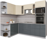 Кухонный гарнитур Интерлиния Мила Gloss 1.68x2.4 левая (ваниль/асфальт) - 