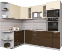 Кухонный гарнитур Интерлиния Gloss 1.68x2.4 левая (ваниль/шоколад) - 