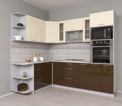 Кухонный гарнитур Интерлиния Gloss 1.68x2.4 левая (ваниль/шоколад)