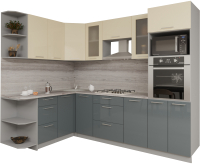 Кухонный гарнитур Интерлиния Мила Gloss 1.68x2.6 левая (ваниль/асфальт) - 