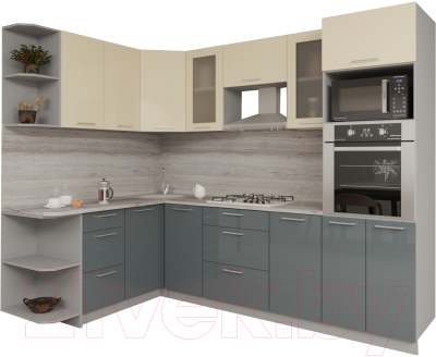 Кухонный гарнитур Интерлиния Мила Gloss 1.68x2.6 левая (ваниль/асфальт)