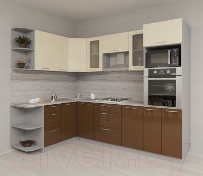 Кухонный гарнитур Интерлиния Мила Gloss 1.68x2.6 левая (ваниль/шоколад)