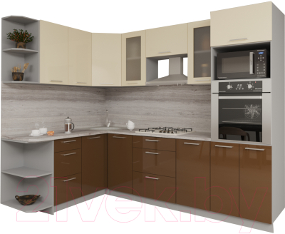 Кухонный гарнитур Интерлиния Мила Gloss 1.68x2.6 левая (ваниль/шоколад)